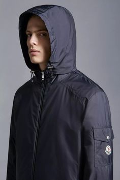 Raincoats For Men, Moncler Maya, Mens Raincoat, Hooded Rain Jacket, Nylon Fabric, Rain Wear, Black And Navy, Water Repellent