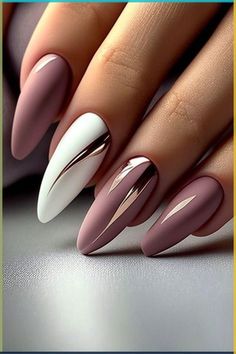 Nail Art Latest Designs, Mauve Nails With Design, Fall Matte Nail Designs, Classy Autumn Nails, Fall Nails Simple Almond, Talon Nails, Chic Nail Designs, New Years Eve Nails, Glittery Nails