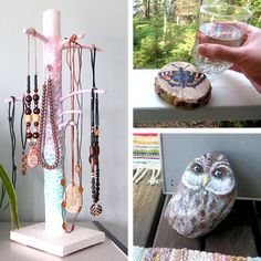 3 ideas for practical painting projects you can make this summer with things you can find outside. How to make an owl doorstopper, wooden butterfly coasters and a wooden jewelry stand. Which one is the hardest to make? Click through to watch! Nature Art Projects, Butterfly Coasters, Wooden Jewelry Stand, Summer Art Projects, Wooden Butterfly, Creative Arts And Crafts, Wood Burning Art, Speed Paint, Jewelry Stand