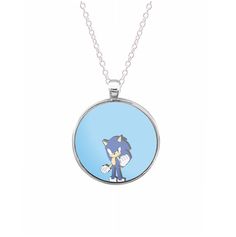 a necklace with an image of a cartoon character on the front and back of it