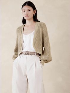 Julia Cotton Cardigan | Banana Republic Cropped Cardigan Dress, Sleek Outfit, Half Cardigan, Organic Cotton Yarn, Chunky Cardigan, Women's Sweaters, Professional Fashion, Cotton Cardigan, Knit Fashion