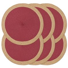 four red and beige placemats on white background