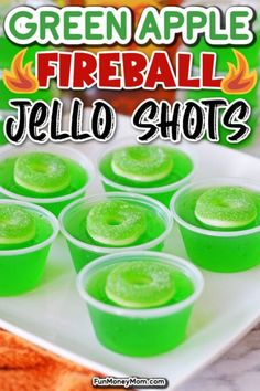 green apple fireball jello shots on a plate