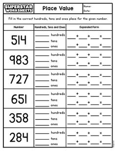 the place value worksheet for numbers