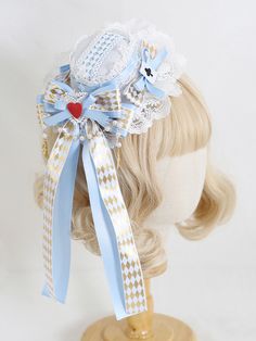 This price is for a mini hat only. Big bow is detachable. Lolita Accessories:Mini Hat with Clips Cute Headwear, Punk Style Outfits, Prince Clothes, Alice In Wonderland Dress, Mini Hat, Hat Clips, Bow Hair Accessories, Bow Accessories, Mood Board Fashion