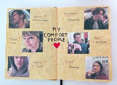 an open book with pictures of people and words written on the pages that read, my comfort people