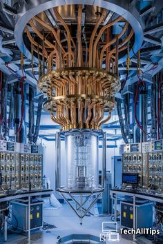 the inside of a large machine room with lots of pipes