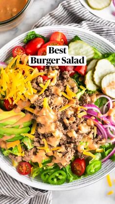 a salad with dressing on it and the words from chicken, steak, vegan, and more you'll love these salad recipes for any occasion