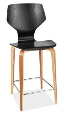 an image of a black chair with wooden legs