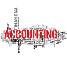 word cloud with the words accounting written in red and black on a white background