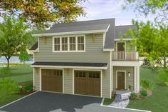 this is an artist's rendering of a two - story house with garages