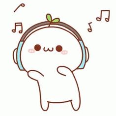 a cartoon character with headphones listening to music