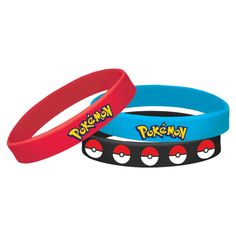 two bracelets with pokemon logos on them