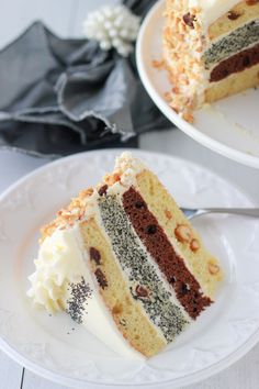 two slices of cake sitting on top of white plates