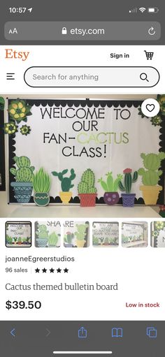 a screen shot of a cell phone with an image of cactuses on it and the words welcome to our cactus class