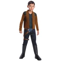 a young boy in star wars costume standing with his hands on his hips and looking at the camera