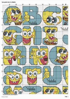 cross stitch pattern with the faces of cartoon characters