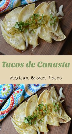 tacos de canasta on a wooden cutting board