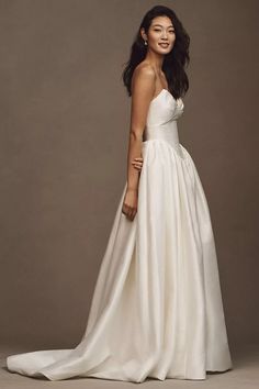 Willowby by Watters Ember V-Neck Drop-Waist Dupioni Wedding Gown | Anthropologie Drop Waist Lace Wedding Dress, Corset Drop Waist Wedding Dress, Wedding Dress Drop Waist, Basque Waist Wedding Dress, Wedding Gown Ballgown, Drop Waist Gown, Drop Waist Wedding Dress, Willowby By Watters, Ballgown Skirt