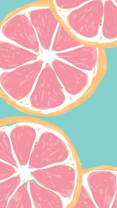 three slices of pink grapefruit on a blue background