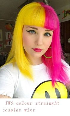 Pink And Yellow Hair, Yellow Hair Dye, Straight Hairstyles Medium, Split Dyed Hair, Hair Color Pastel, Short Hair Color, Hair Color Blue