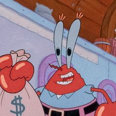 an animated cartoon character holding two bags of money