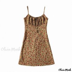 Olivia Mark - Vintage Watermark Floral Slim Fit Strap Dress with Waistband Brown Floral Print, Strappy Midi Dress, Mini Robes, Womens Floral Dress, Floral Print Midi Dress, Sling Dress, Boho Maxi Dress, Brown Floral, Printed Midi Dress