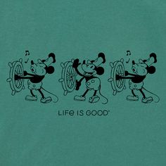 three mickey mouses doing different things with the words life is good