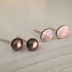 Minimalist Rustic Copper Earring Studs by MistyMountainForge Minimalist Copper Earrings For Everyday, Adjustable Rustic Metal Earrings, Minimalist Copper Earrings For Everyday Wear, Minimalist Everyday Copper Earrings, Silver Hypoallergenic Copper Earrings, Handmade Rust-colored Metal Earrings, Nature-inspired Silver Copper Earrings, Nickel-free Rustic Copper Earrings, Unisex Earrings