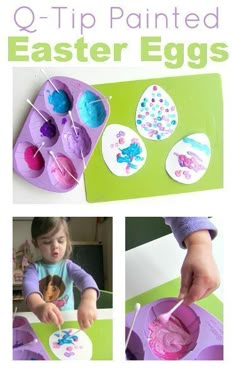 a collage of photos showing how to make easter eggs with play dough and paint