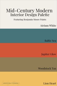 four different color palettes with the words mid century modern interior design palette on them