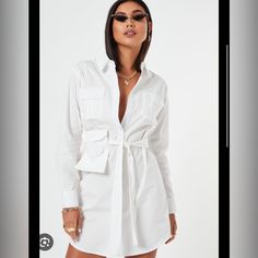 Lissy Roddy X Missguided Utility Pocket Shirt Dress. Nwt. Us Size 6 Dress With Corset Belt, Shirt Dress With Corset, Tight Long Sleeve Dress, Sheer Bodycon Dress, Women Shirt Dress, White Bodycon Mini Dress, Corset Shirt, Corset Belt, Sleeve Women