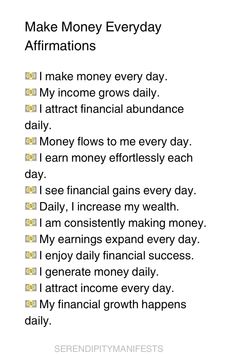 the words make money everyday affirmations