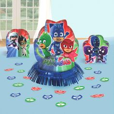 Buy Kids Birthday PJ Masks table decorating kit sold at Party Expert Pj Masks Party, Paper Centerpieces, Pj Masks Birthday Party, Pj Mask Party, Pj Masks Birthday, Table Decorating, Mask Shapes, Small Centerpieces, Girl Birthday Decorations