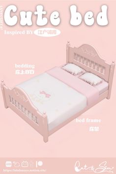 the bed is pink and has hello kitty on it