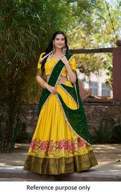 Cotton silk yellow lehenga choli for women, new wedding lehenga with floral work, designer lehenga for function,Indian outfits for festival  Lehenga(Stitched) Lehenga color : Yellow Lehenga Fabric : Cotton Silk Lehenga Work : Thread Embroidery Work  Lehenga Waist : Supported up to 42 Lehenga Stitching : Stitched With  Canvas  Lehenga closer : Drawstring With Zip   Length : 41 Flair : 3.50 Meter Inner : Micro Cotton  Blouse(Unstitched) Blouse fabric : Cotton Silk Blouse Work : Thread Embroidery w Lehenga Choli Designs, Lehenga Choli For Women, Bridesmaid Lehenga, Bridal Lengha, Choli For Women, Yellow Lehenga, Stitched Lehenga, Work Lehenga, Lengha Choli