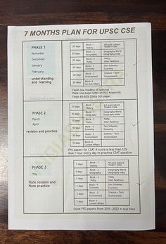 a paper with the words 7 months plan for upsc cse