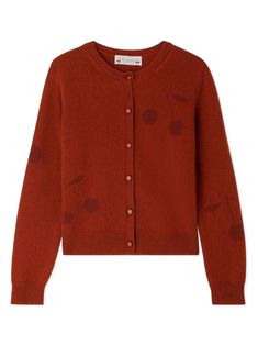 burgundy cashmere fine knit cherry motif crew neck front button fastening long sleeves straight hem Dress With Jean Jacket, Teen Boy Outfits, Baby Boy Accessories, Dolce And Gabbana Kids, Girls Cardigan, Stella Mccartney Kids, Cashmere Cardigan, Suits Coats, Jeans Dress