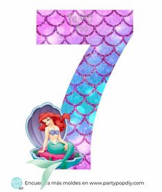 the number seven with a mermaid sitting on top of it