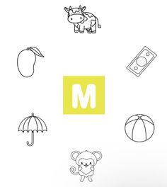 the letter m is made up of different types of animals and things that can be seen in