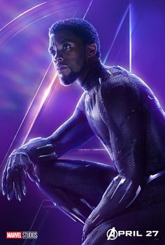 black panther sitting on the ground in front of a purple background