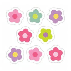 six flower stickers on a white background