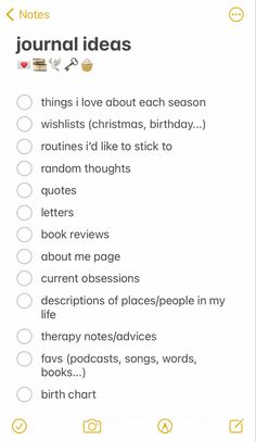 a list with the words journal ideas on it