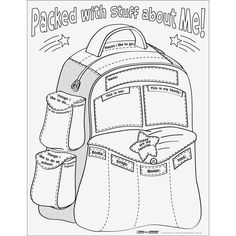 a backpack with stuff about me coloring page