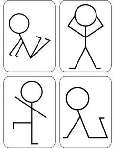 four stick figures with different shapes and sizes on them, including one man in the middle