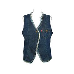 Womens Levi's Brand Distressed Blue Denim Vest One Button Tie Back Dark Wash Medium Brand: Levi's Department: Women Color: Blue Size: Medium Type: Vest Neckline: V-Neck Closure: One Button Condition: Pre-Owned, In Good Condition The size portion on the tag is missing - mannequin is a size medium for your reference - a little large on the mannequin so could be a large - see measurements for your exact fit No flaws - no rips tears or stains - meant to be and look distressed. Measurements are in ph One Clothing, Vest Outfits, Denim Vest, Long Sweaters, Belted Dress, Woman Colour, Tie Back, Womens Vest, Distressed Denim