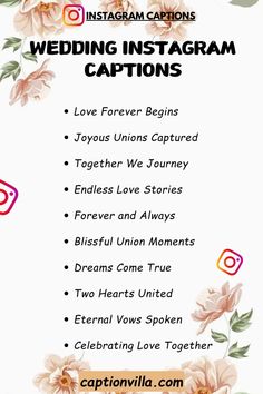 wedding instagram captions with flowers and hearts