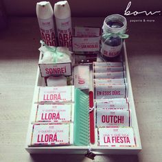 the contents of a personal care kit are neatly organized and ready to be put in