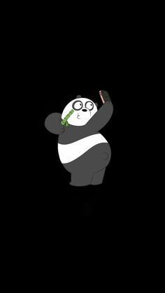 Wallpaper We Bare Bears Black Background, Panda Black Wallpaper, Bear Black Wallpaper, Panda Wallpaper Iphone, Panda Bears Wallpaper, Dragon Wallpaper Iphone, Bear Bears, We Bare Bears Wallpapers, Cute Fall Wallpaper