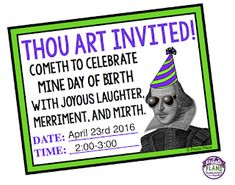 an image of a birthday party card with the words, thou art invited come to celebrate mine day of birth with joyous laughter, merriment and mirth